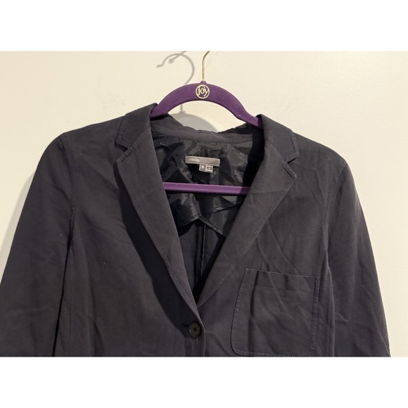 VINCE Blazer size 6 Navy Blue WOOL BLEND Front Pockets 3 Button Closure Collared - Picture 7 of 7